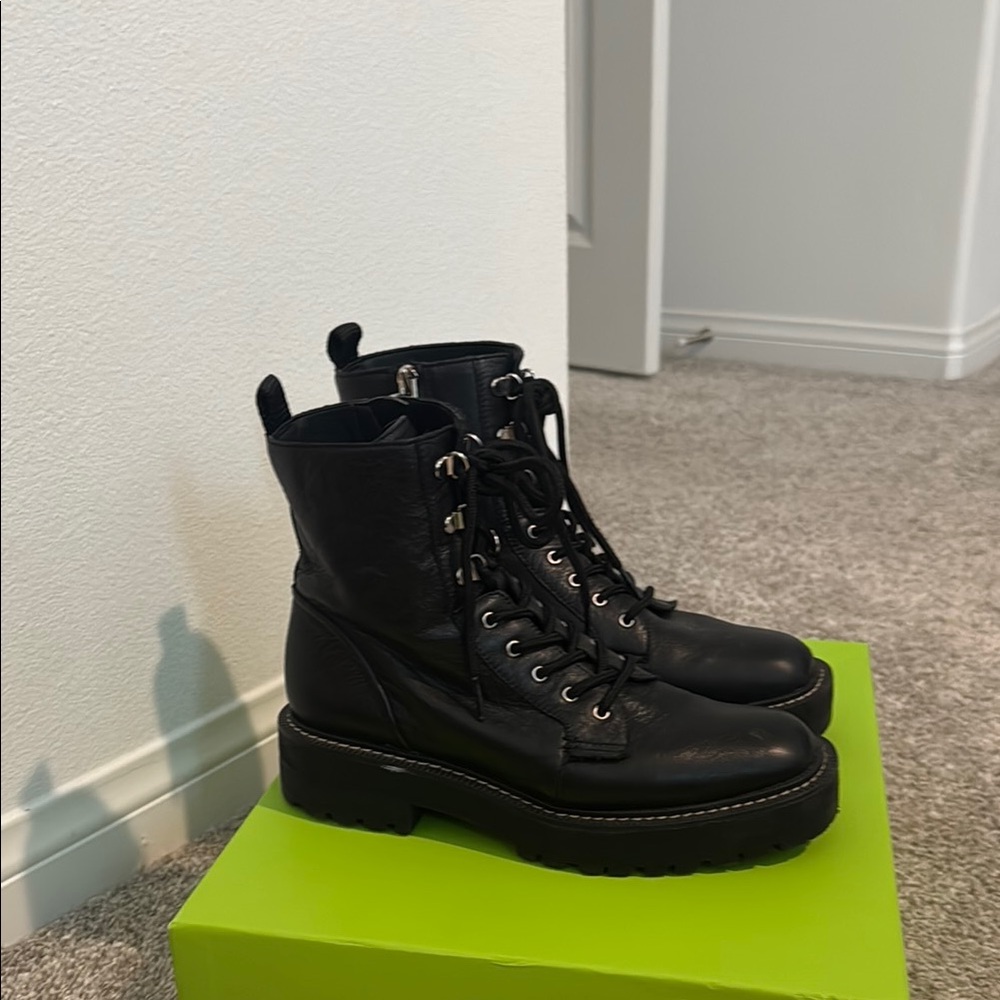 Sam Edelman Black Combat Moto Boots with Platform Sole